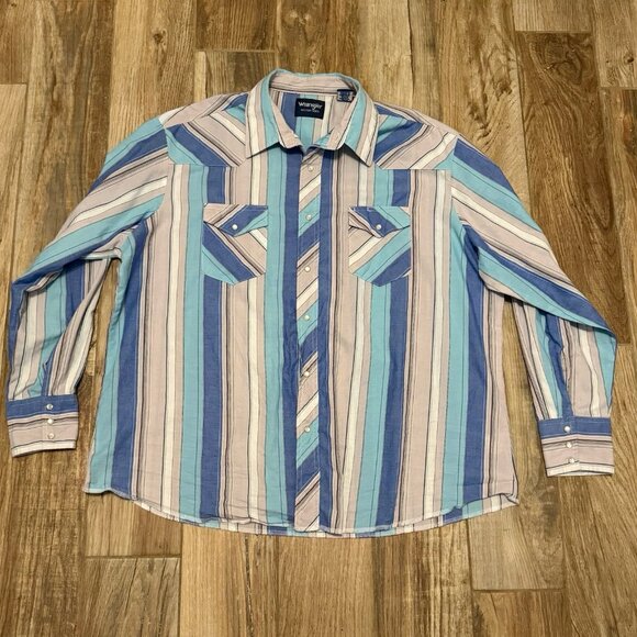 Wrangler Shirt Mens Striped Long Sleeve Pearl Snap Western - Picture 1 of 3